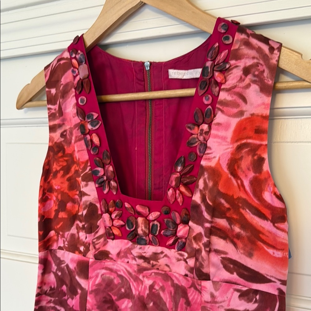 Rebecca Taylor Floral Red and Pink Sleeveless Dress Wedding, Derby, or Party - Picture 3 of 9